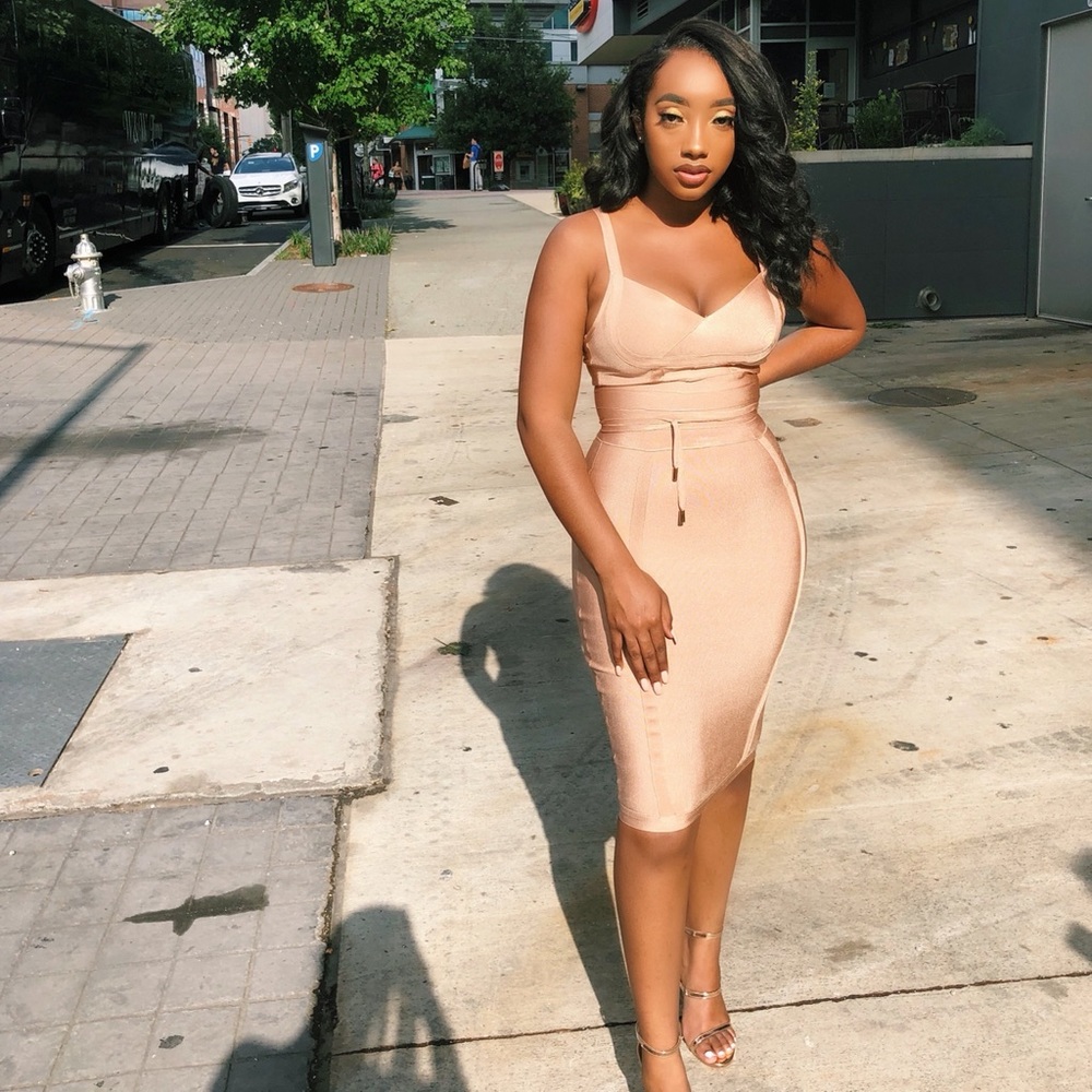 champagne body con dress